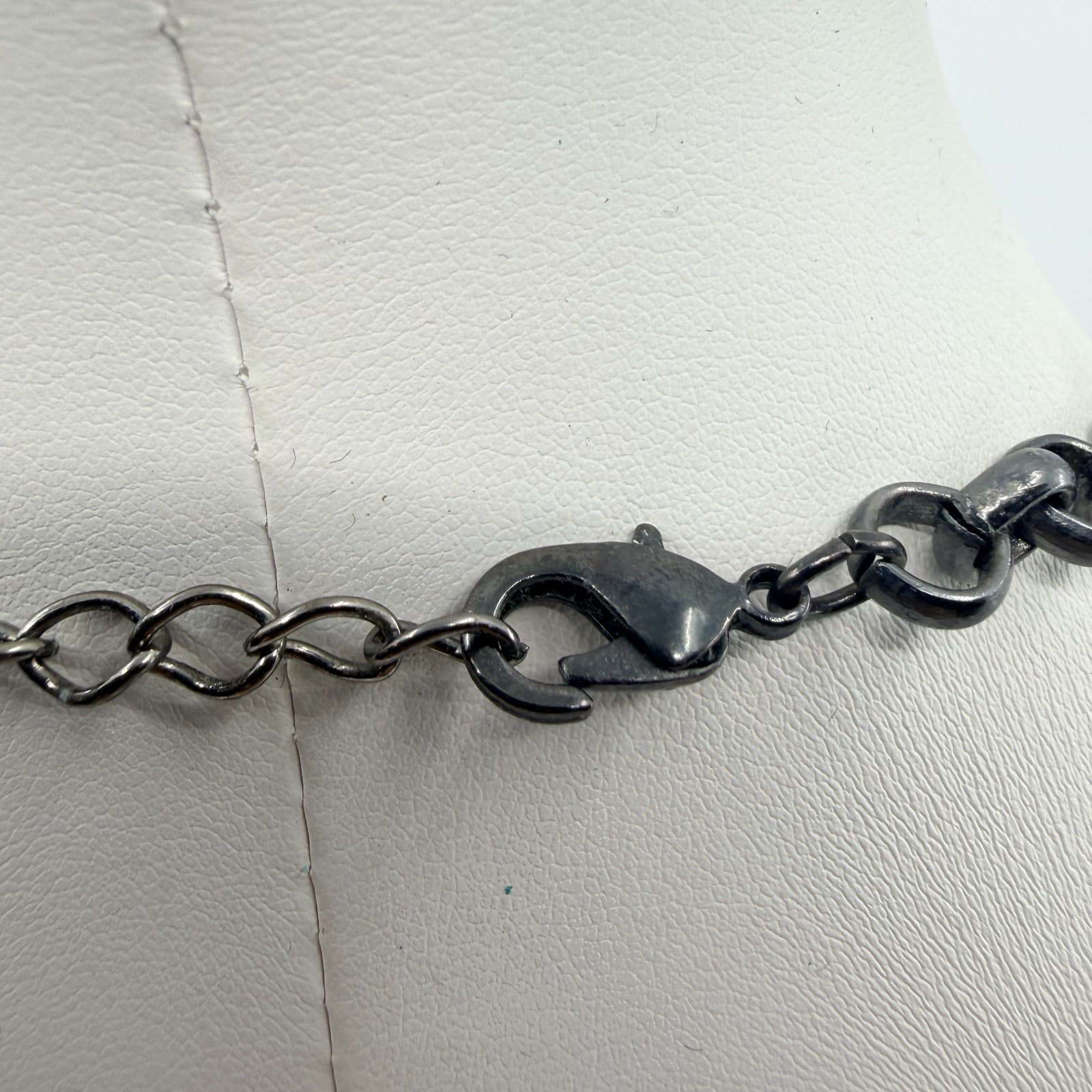 Vintage Gunmetal Tone Multi Charm Necklace Purple Blue Boho Statement Tassel Y2K - Thumbnail 8