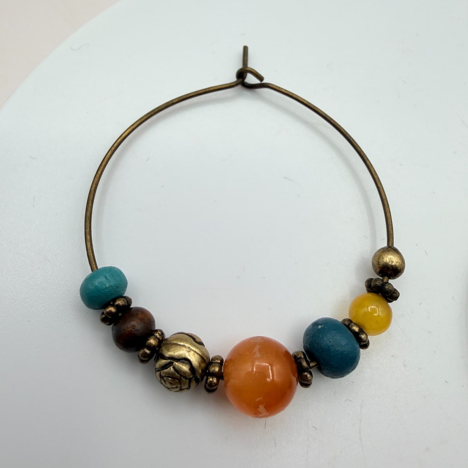 Vintage 90s Bronze Tone Hoop Earrings Beaded Boho Retro Fashion Women's Jewelry - Thumbnail 4