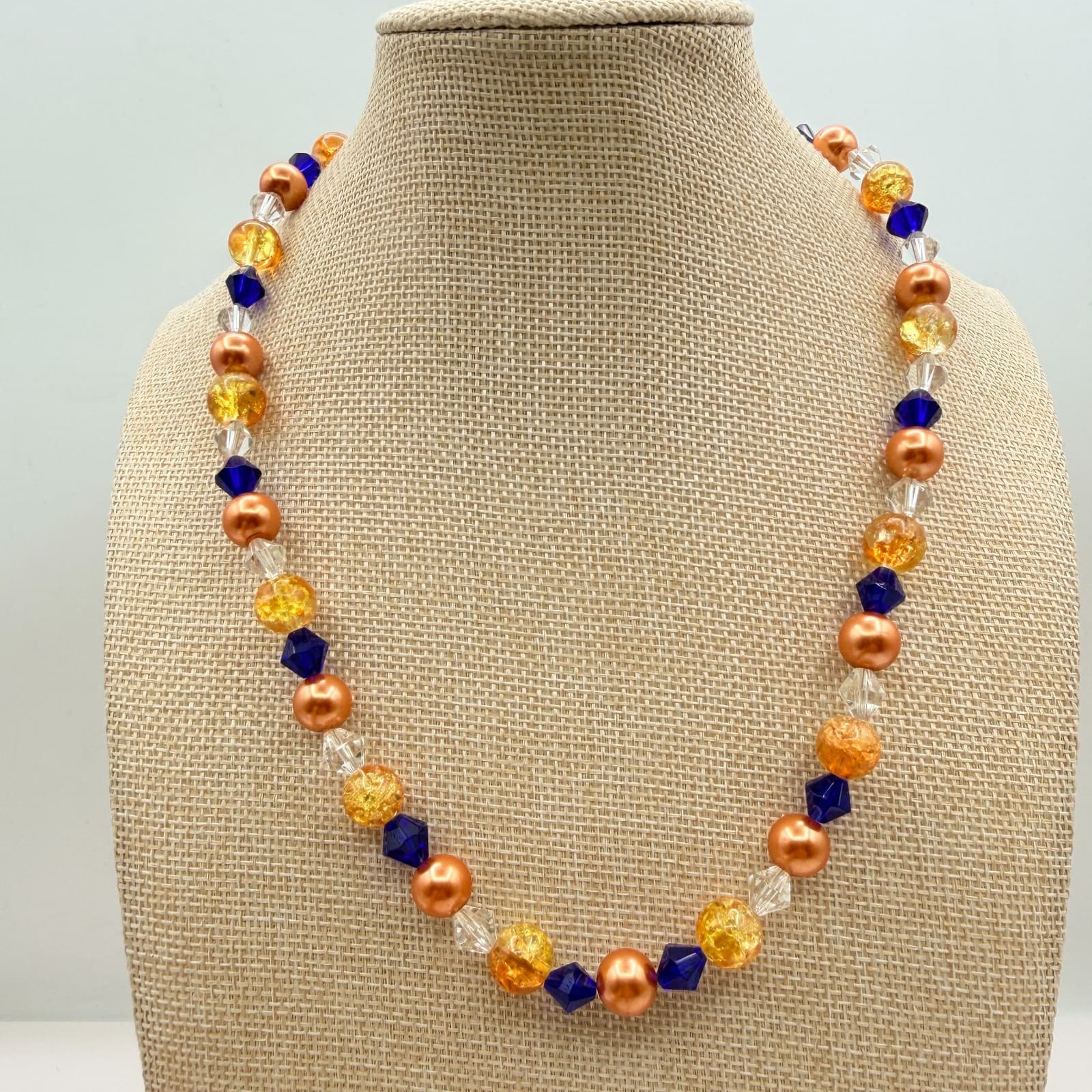 Vintage 90s Faux Pearl Beaded Necklace Retro Boho Women's Classic Jewelry