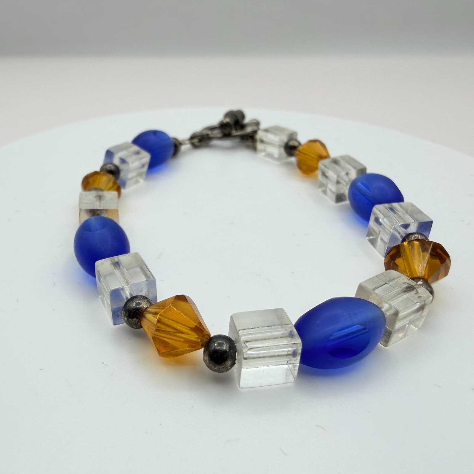 Vintage Y2K Silver Tone Beaded Stretch Bracelet Women's Classic Fashion Jewelry