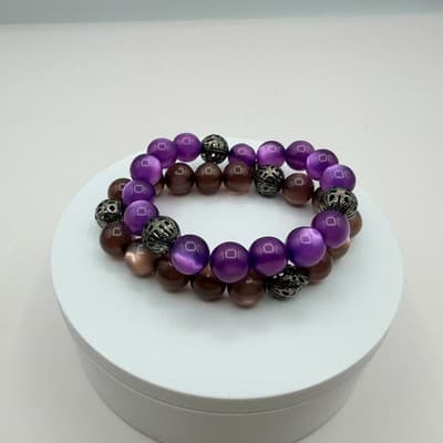 Vintage Y2K Silver Tone Beaded Stretch Bracelet Set Women's Classic Jewelry - Thumbnail 2