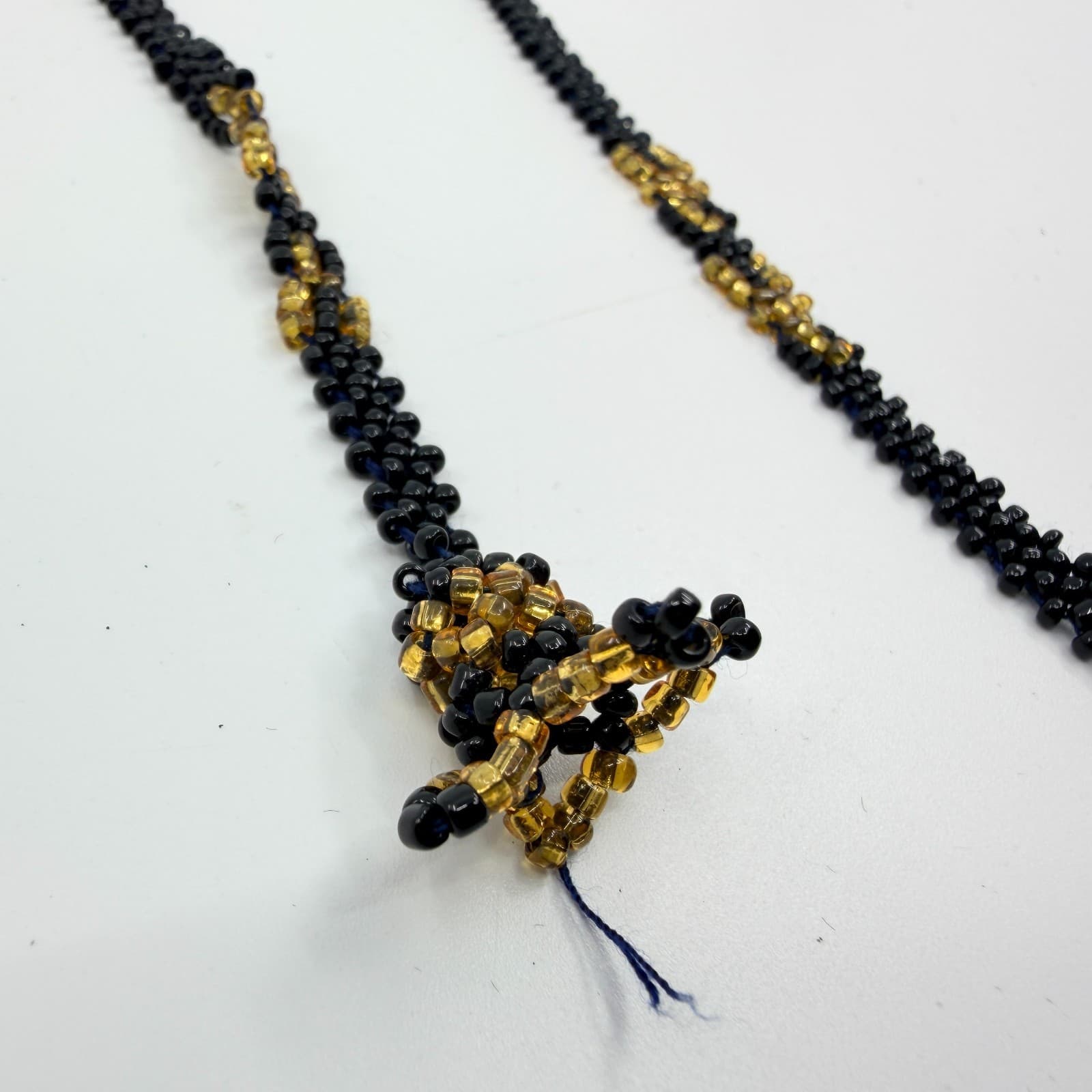 VTG Y2K Hand Woven Seed Bead Lariat Necklace Black Gold Tone Star Tassel Boho - Thumbnail 3