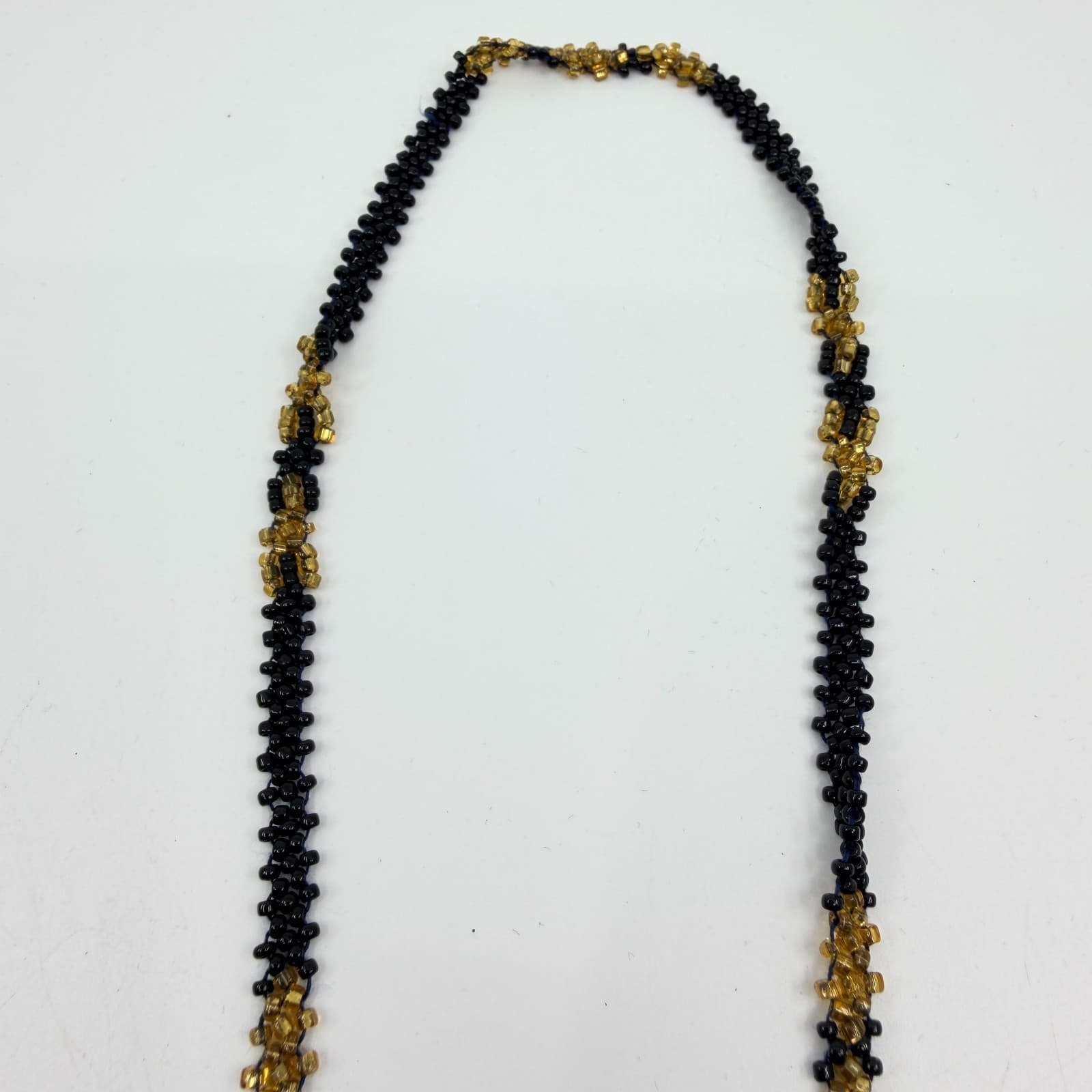VTG Y2K Hand Woven Seed Bead Lariat Necklace Black Gold Tone Star Tassel Boho - Thumbnail 4