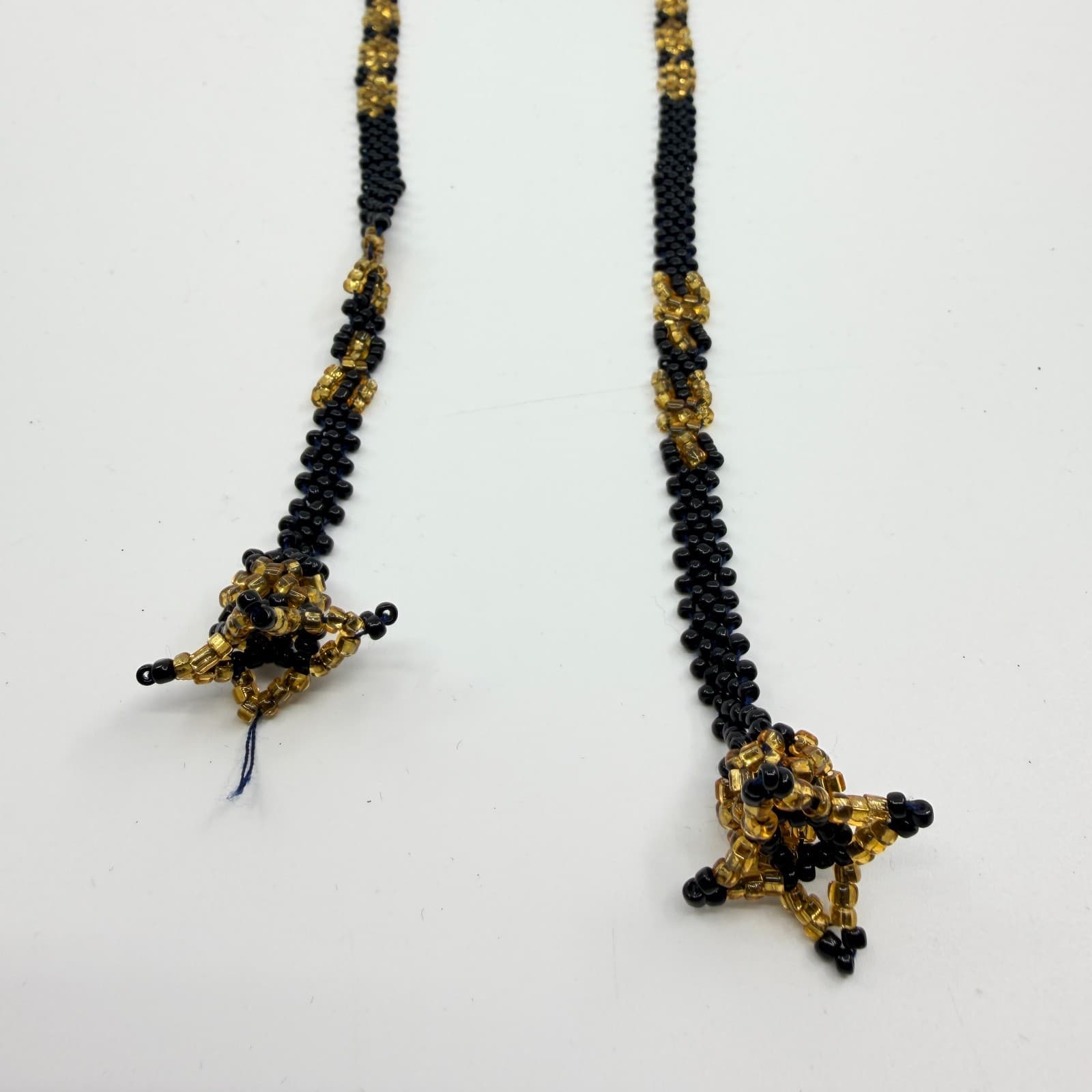 VTG Y2K Hand Woven Seed Bead Lariat Necklace Black Gold Tone Star Tassel Boho - Thumbnail 2