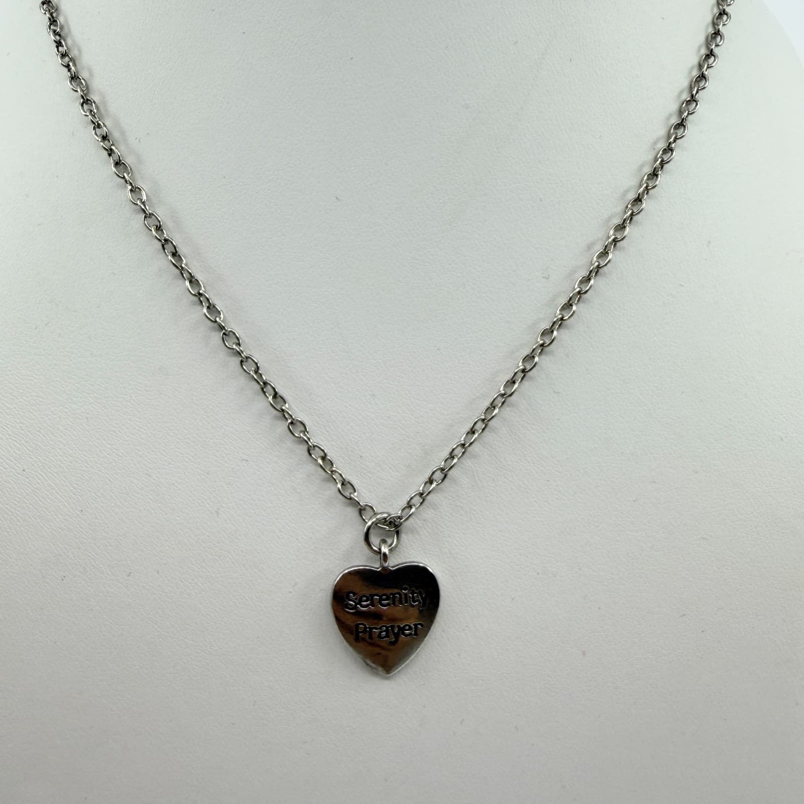 Vintage Silver Tone Serenity Heart Pendant Necklace Inspirational Statement Y2K - Thumbnail 2