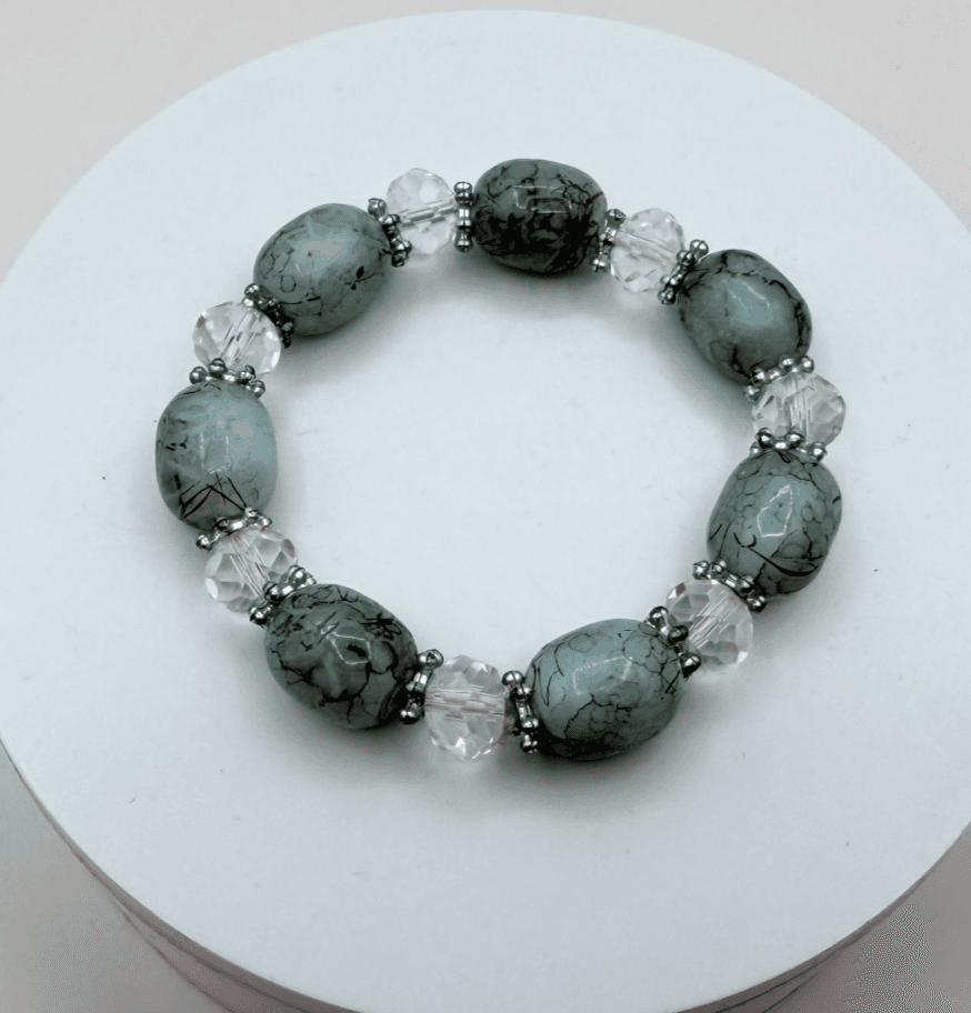 Vintage Y2K Silver Tone Beaded Stretch Bracelet Boho Women's Classic Jewelry