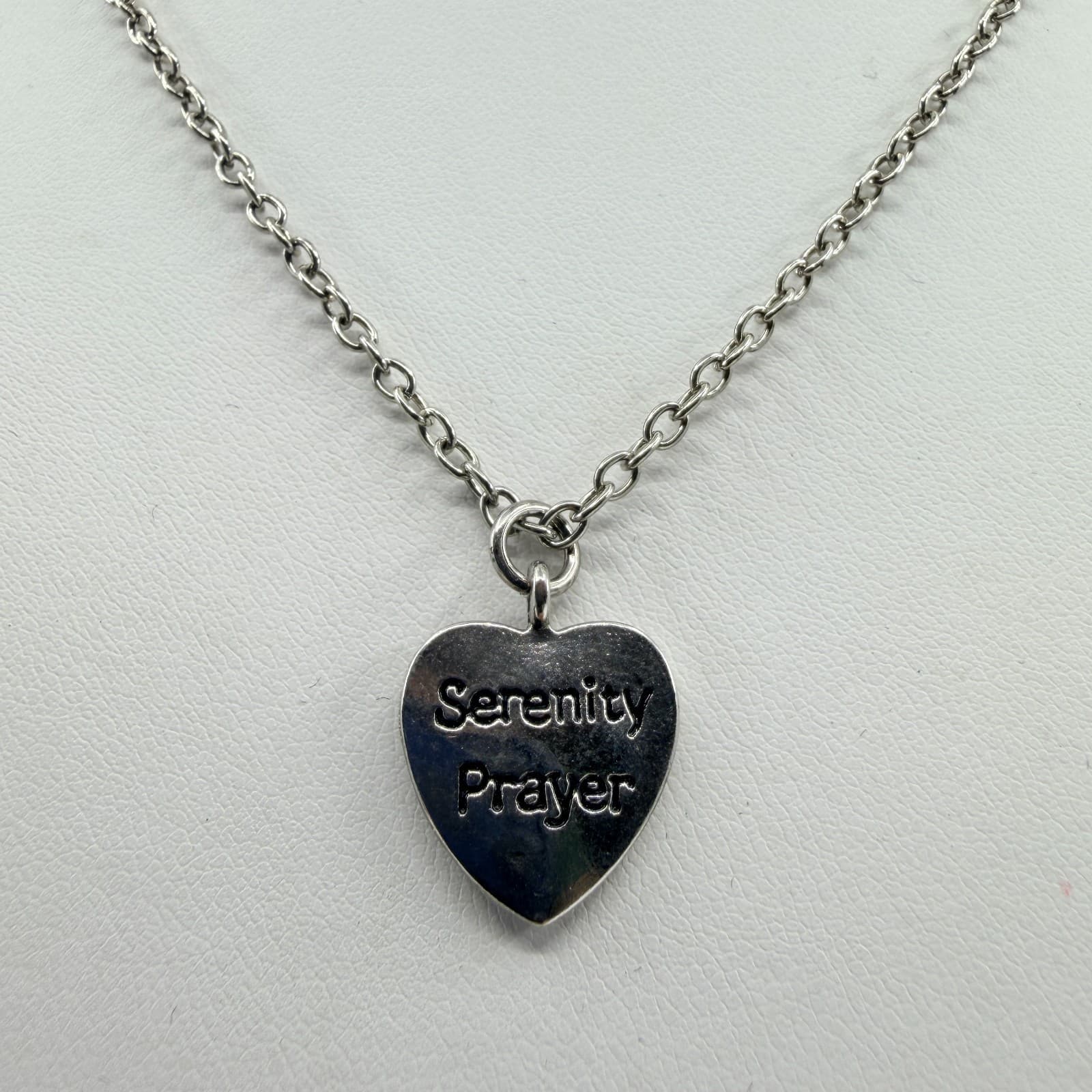 Vintage Silver Tone Serenity Heart Pendant Necklace Inspirational Statement Y2K - Thumbnail 3