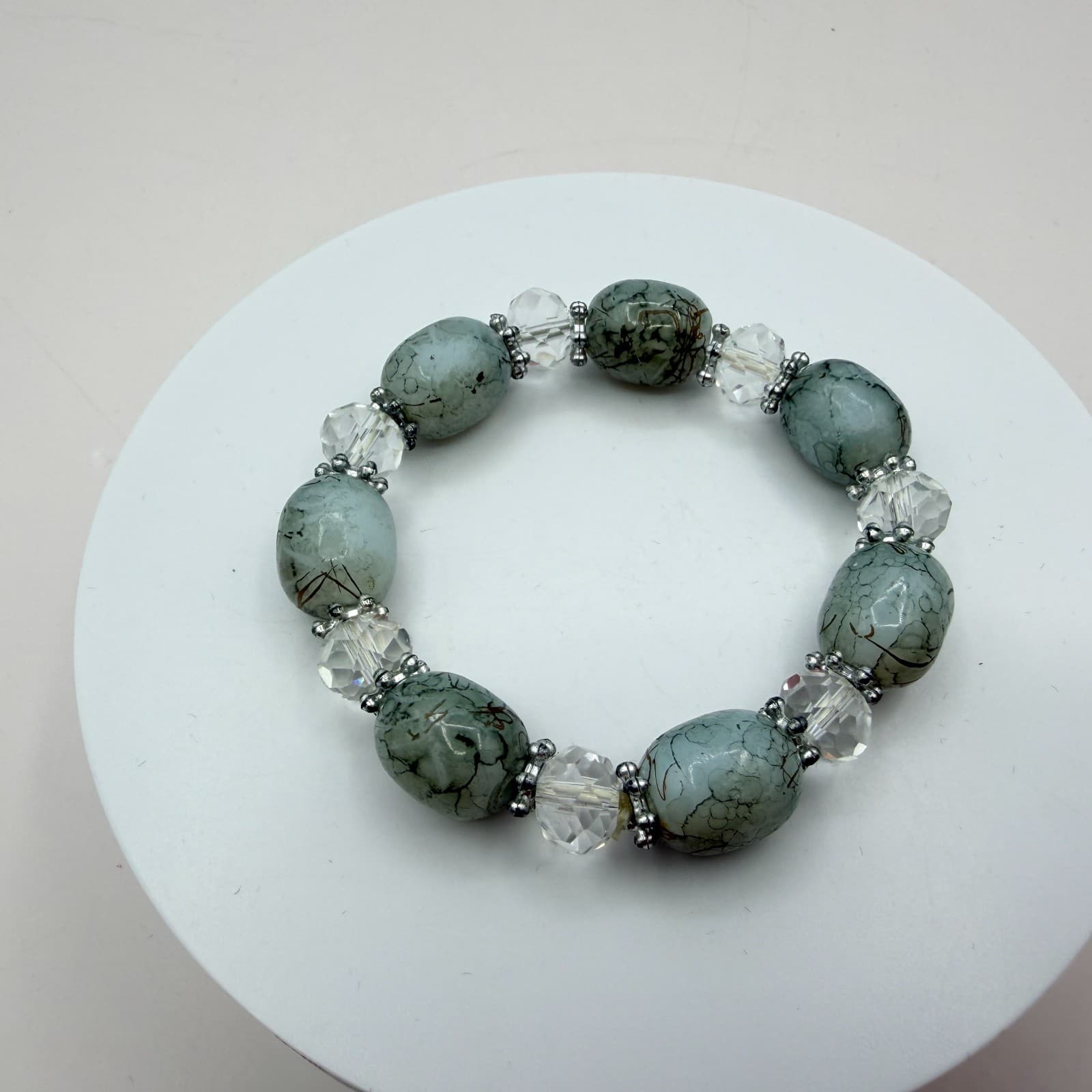 Vintage Y2K Silver Tone Beaded Stretch Bracelet Boho Women's Classic Jewelry - Thumbnail 2