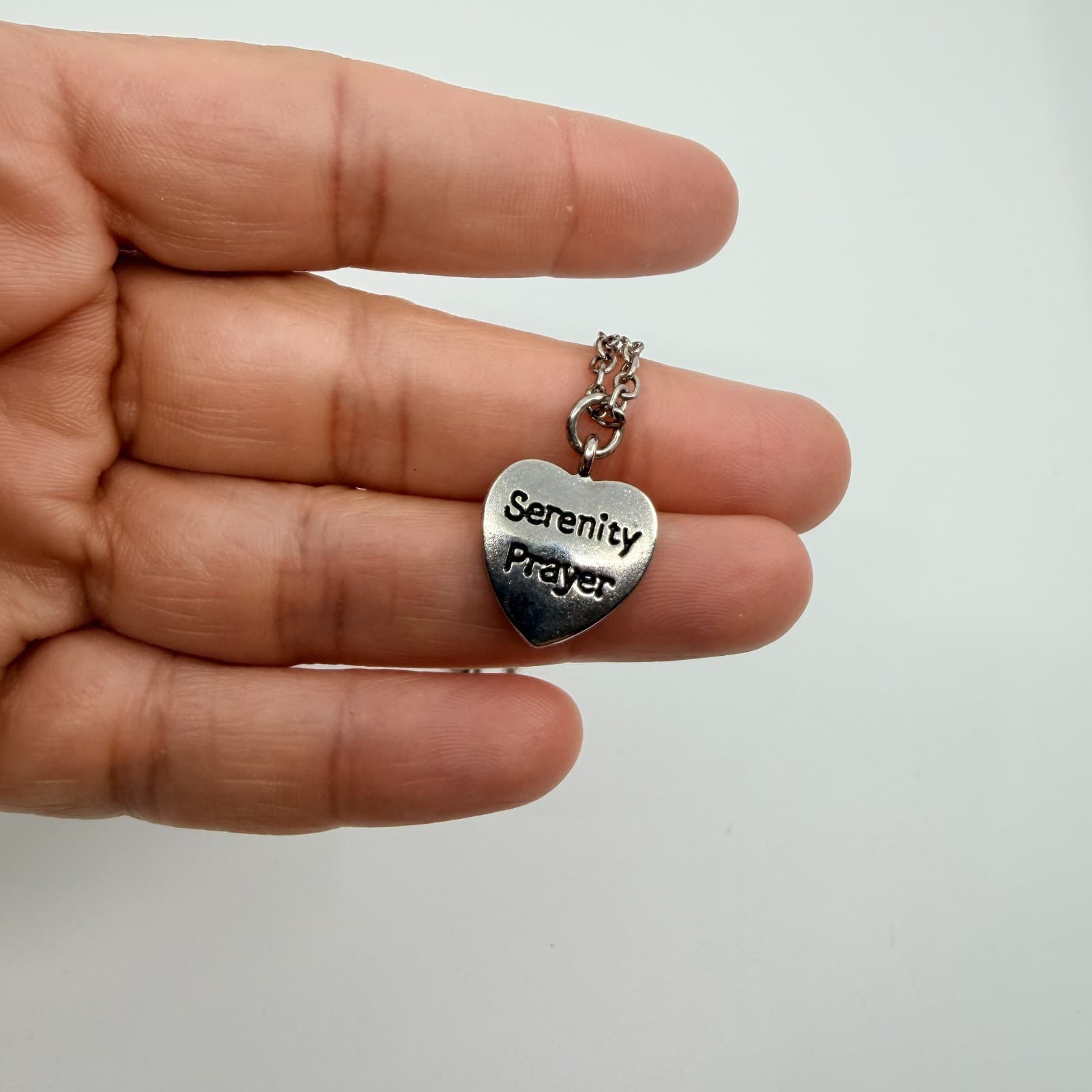Vintage Silver Tone Serenity Heart Pendant Necklace Inspirational Statement Y2K - Thumbnail 6