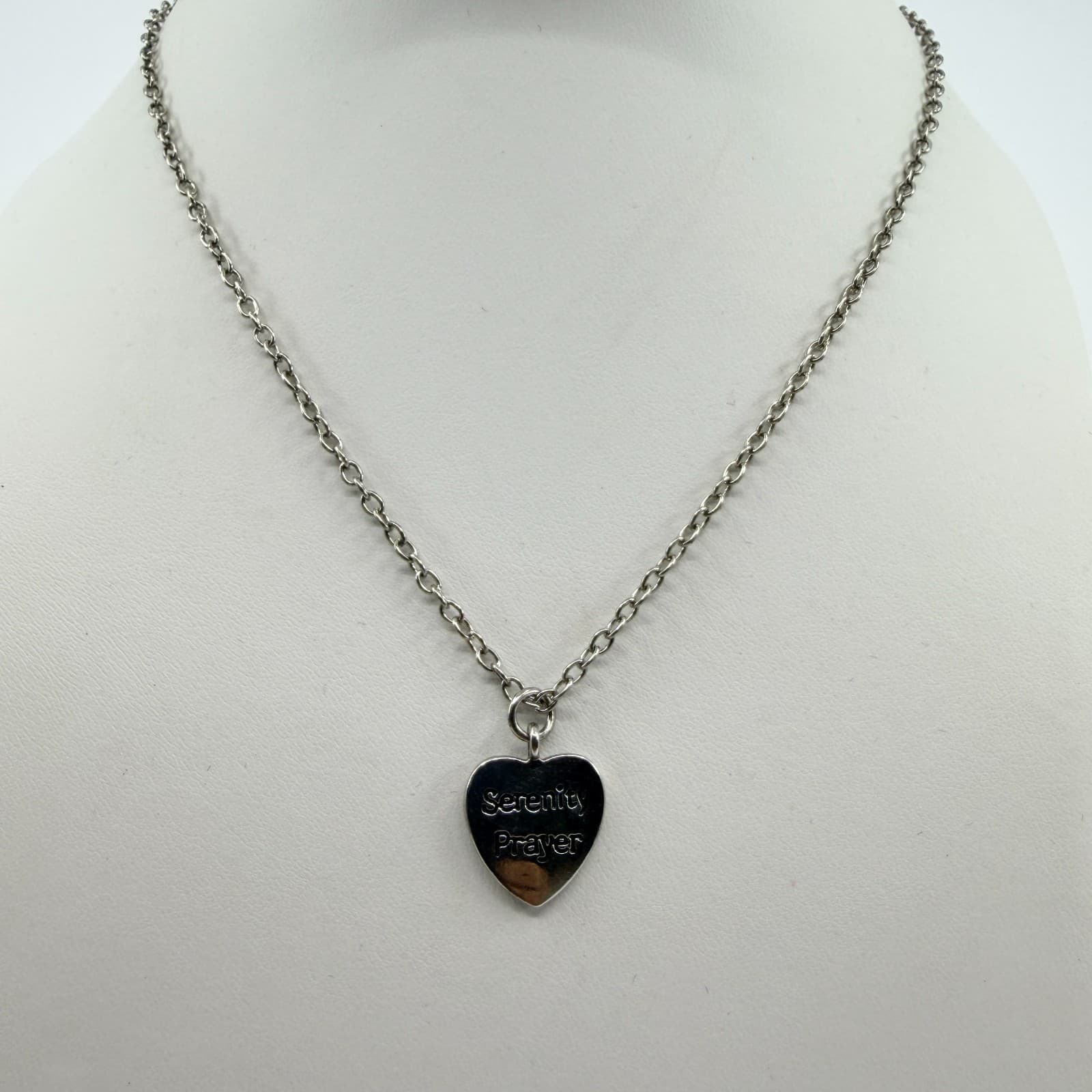 Vintage Silver Tone Serenity Heart Pendant Necklace Inspirational Statement Y2K - Thumbnail 4