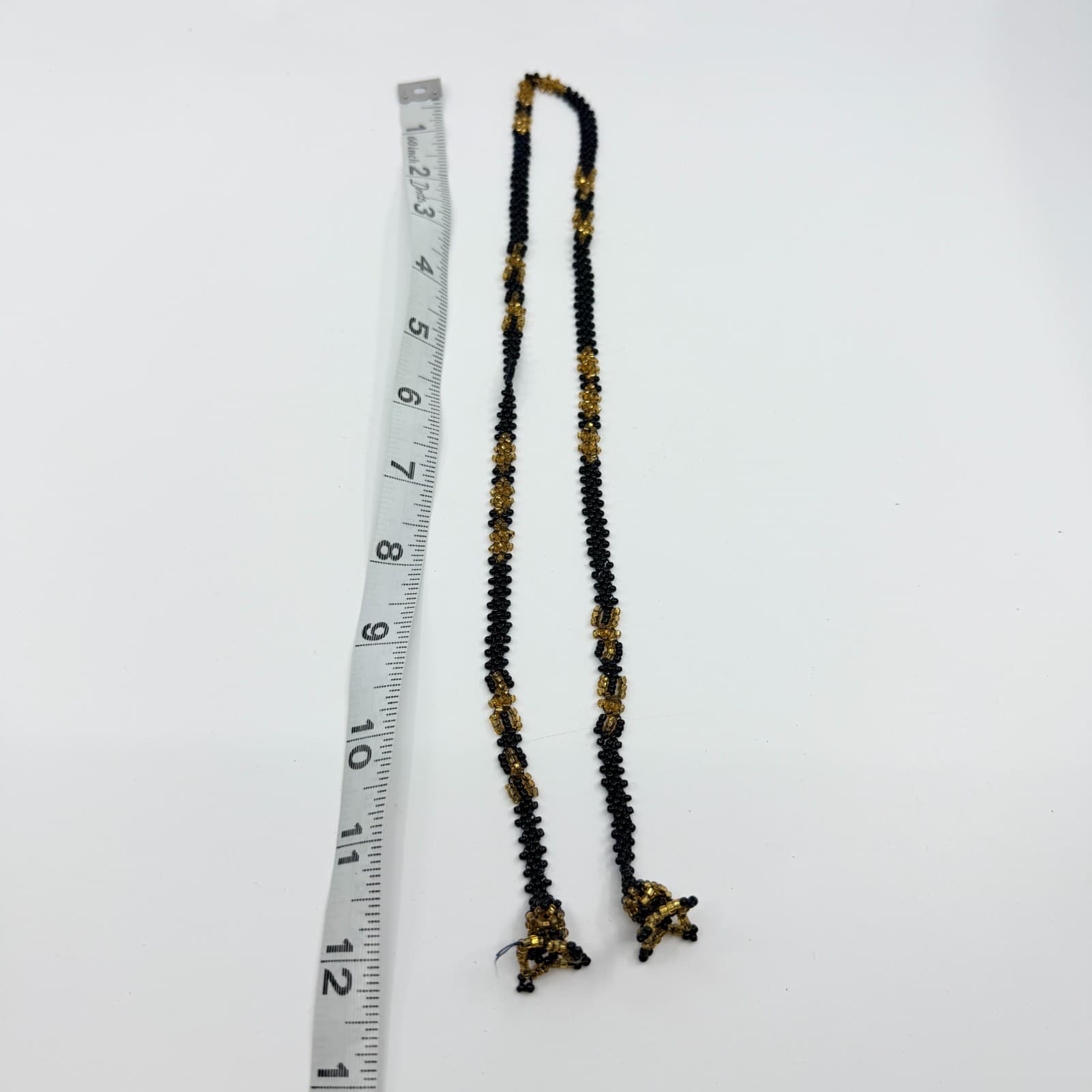 VTG Y2K Hand Woven Seed Bead Lariat Necklace Black Gold Tone Star Tassel Boho - Thumbnail 10