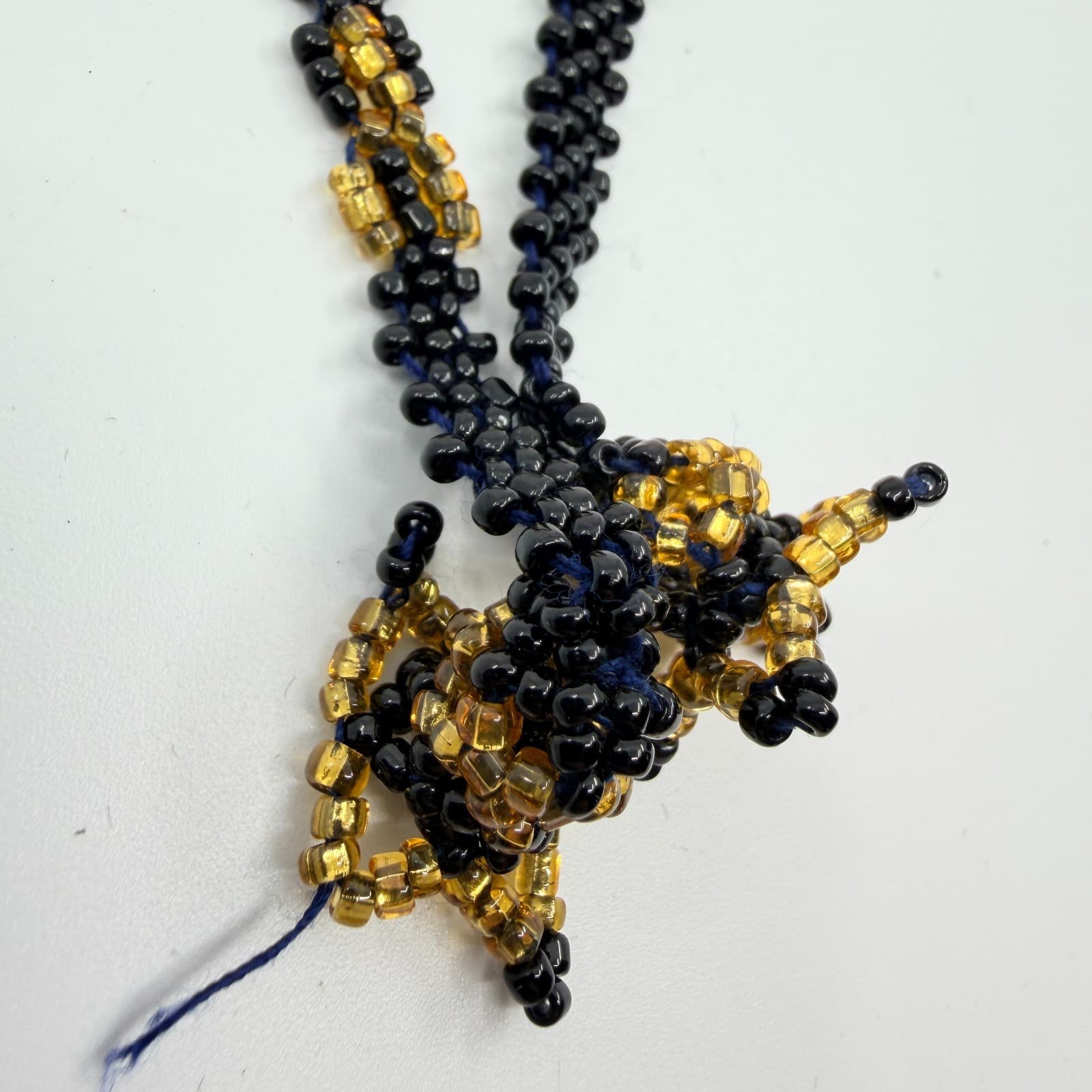 VTG Y2K Hand Woven Seed Bead Lariat Necklace Black Gold Tone Star Tassel Boho - Thumbnail 8