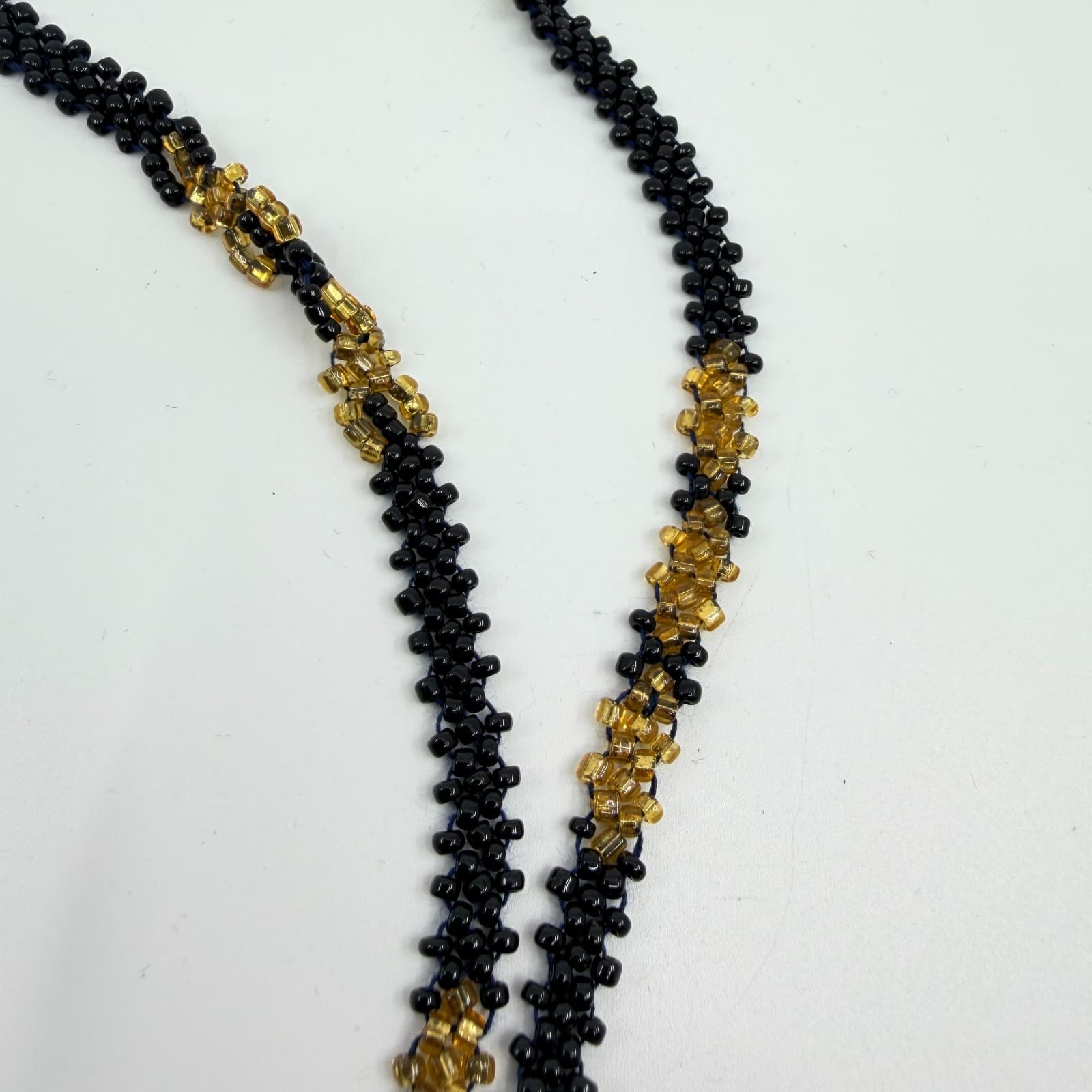 VTG Y2K Hand Woven Seed Bead Lariat Necklace Black Gold Tone Star Tassel Boho - Thumbnail 6