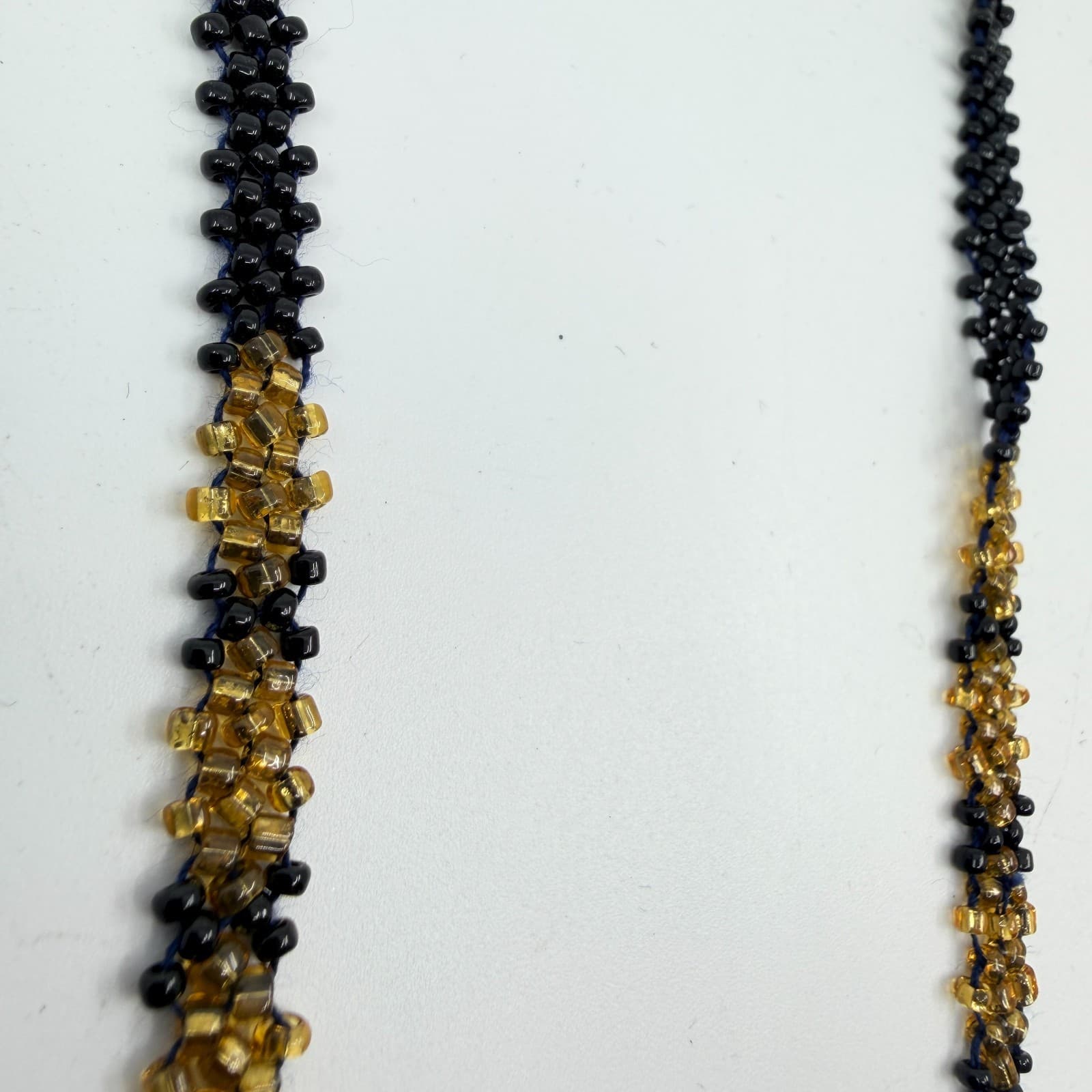 VTG Y2K Hand Woven Seed Bead Lariat Necklace Black Gold Tone Star Tassel Boho - Thumbnail 5