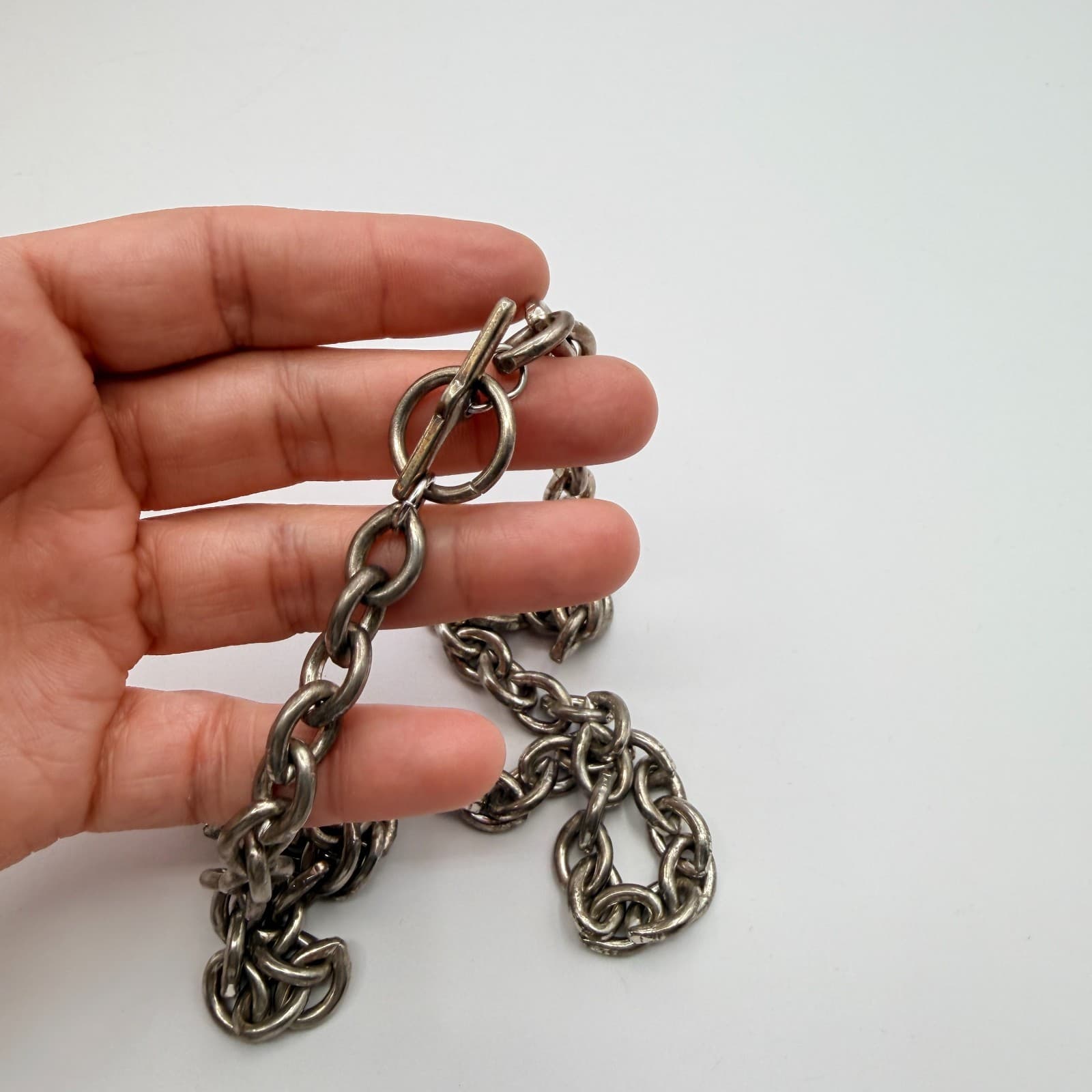 Vintage 90s Silver Tone Oval Link Chain Necklace Statement Women's Jewelry - Thumbnail 9