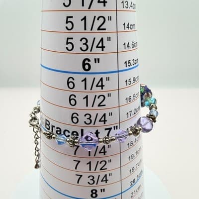Vintage 90s Lampwork Glass Floral Bead Bracelet Purple Blue Silver Tone Jewelry - Thumbnail 10