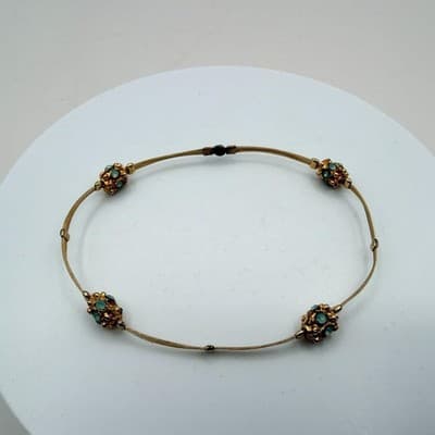 Vintage 80s Turquoise Opal Bracelet Gold Tone Flexible Wire Artisan Jewelry - Thumbnail 3