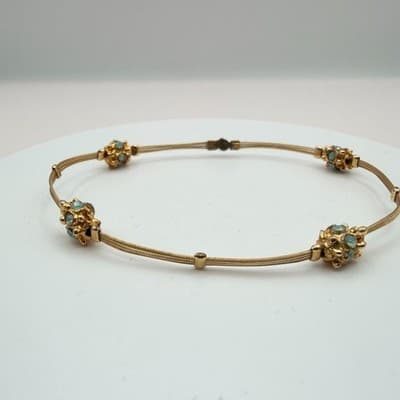 Vintage 80s Turquoise Opal Bracelet Gold Tone Flexible Wire Artisan Jewelry - Thumbnail 7
