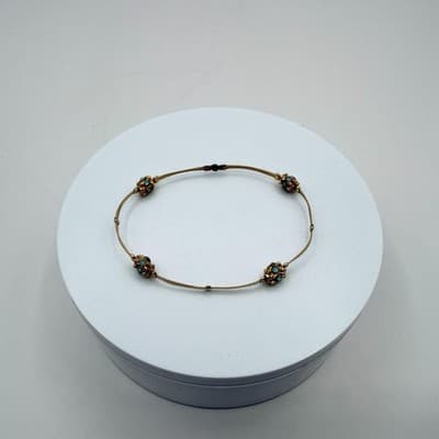 Vintage 80s Turquoise Opal Bracelet Gold Tone Flexible Wire Artisan Jewelry - Thumbnail 2