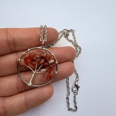 Vintage 90s Silver Tone Tree of Life Beaded Pendant Necklace Women's Jewelry - Thumbnail 7