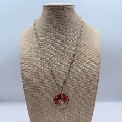 Vintage 90s Silver Tone Tree of Life Beaded Pendant Necklace Women's Jewelry - Thumbnail 2