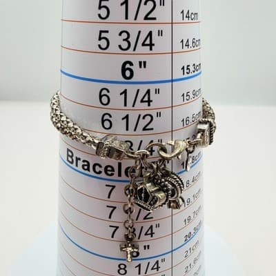 Vintage 90s Silver Tone AB Rhinestone Charm Bracelet Religious Women's Jewelry - Thumbnail 8