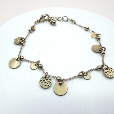 Vintage Y2K Gold Tone Textured Disc Charm Bracelet Adjustable Boho Style Jewelry