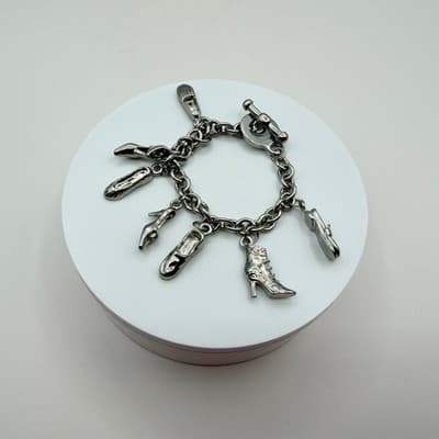 Vintage Y2K Silver Tone Shoe Charm Bracelet Women's Classic Fashion Jewelry - Thumbnail 7