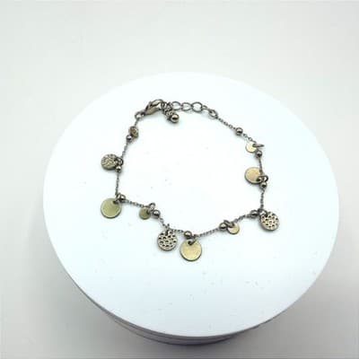 Vintage Y2K Gold Tone Textured Disc Charm Bracelet Adjustable Boho Style Jewelry - Thumbnail 2