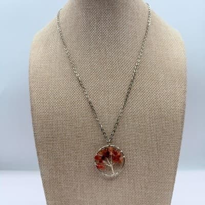Vintage 90s Silver Tone Tree of Life Beaded Pendant Necklace Women's Jewelry - Thumbnail 3