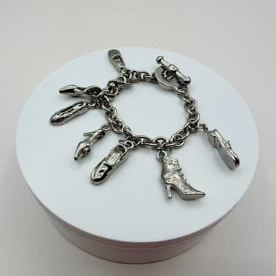 Vintage Y2K Silver Tone Shoe Charm Bracelet Women's Classic Fashion Jewelry - Thumbnail 6