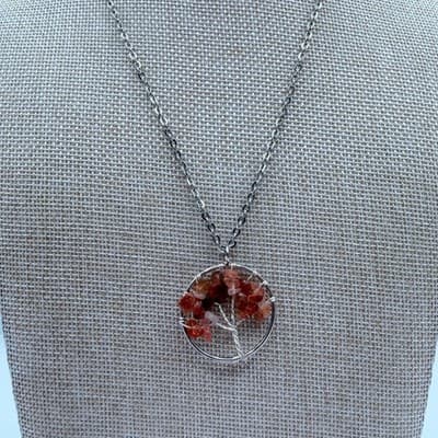 Vintage 90s Silver Tone Tree of Life Beaded Pendant Necklace Women's Jewelry - Thumbnail 5