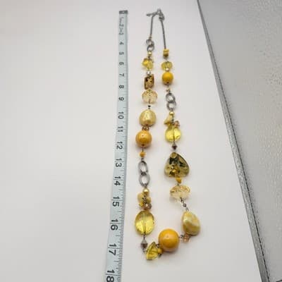 Vintage Y2K Chunky Amber Yellow Faux Resin Beaded Statement Necklace Jewelry - Thumbnail 2