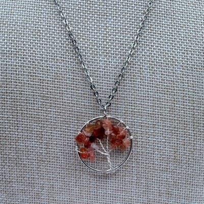 Vintage 90s Silver Tone Tree of Life Beaded Pendant Necklace Women's Jewelry - Thumbnail 4