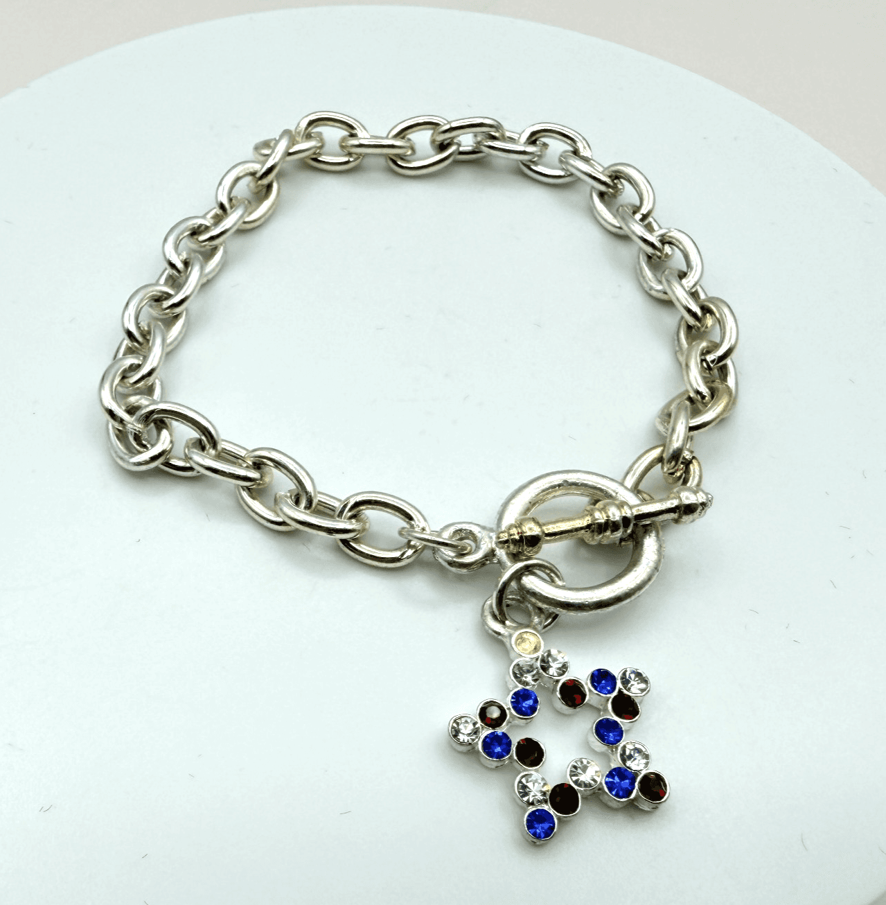 Vintage Y2K Silver Tone Rhinestone Star Charm Bracelet Women's Classic Jewelry