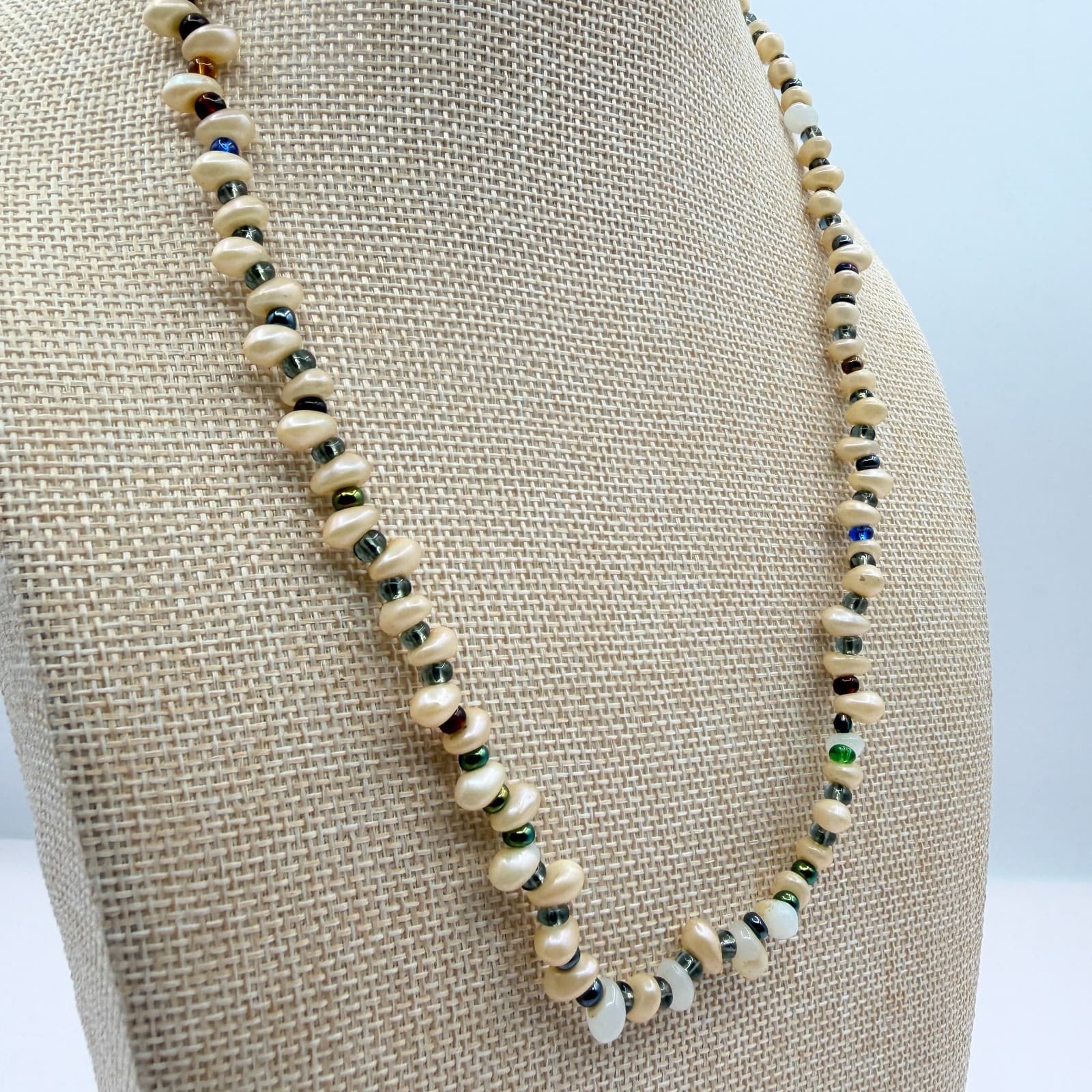 Vintage Faux Freshwater Pearl Necklace White Multi Color Beaded Chunky Statement - Thumbnail 4