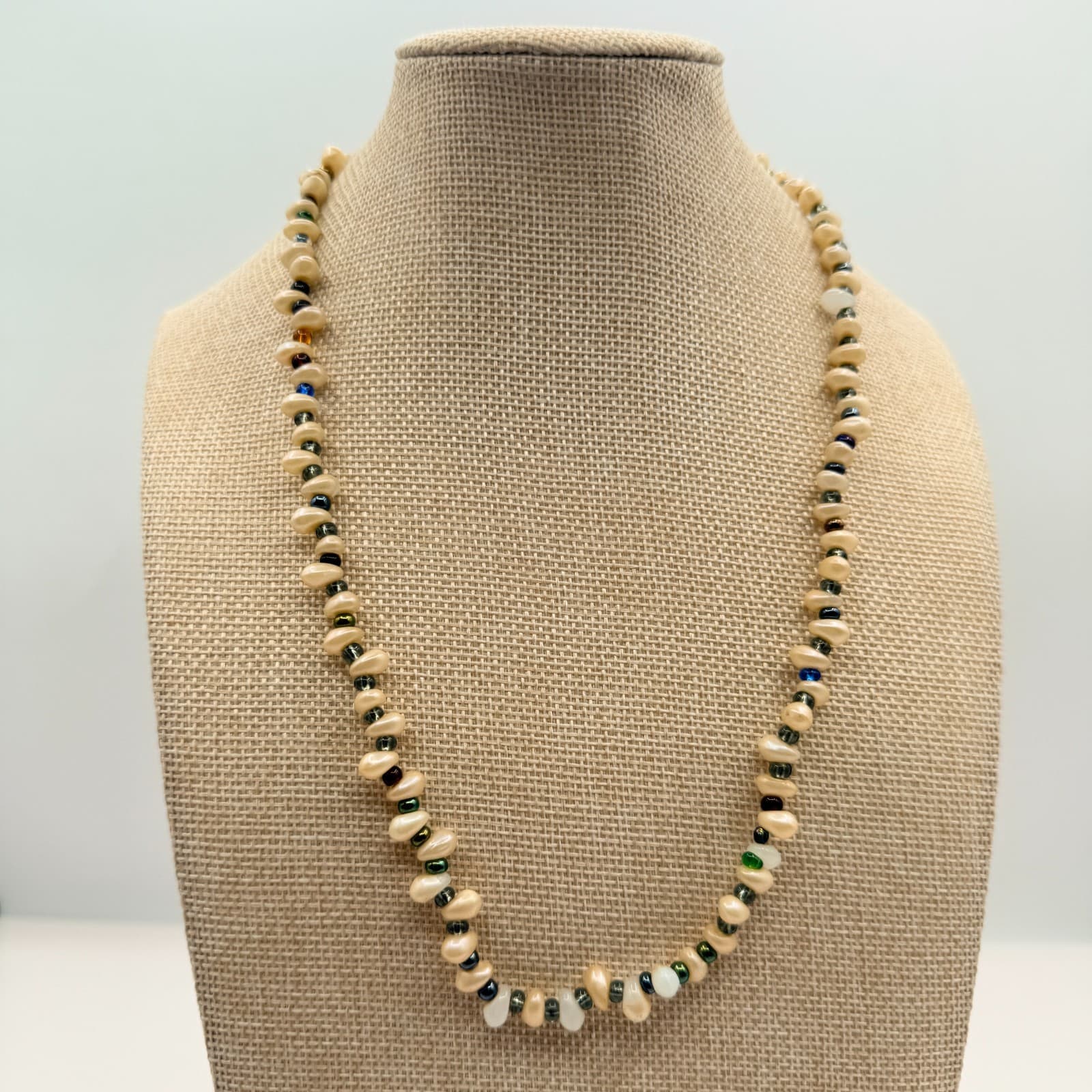 Vintage Faux Freshwater Pearl Necklace White Multi Color Beaded Chunky Statement - Thumbnail 7