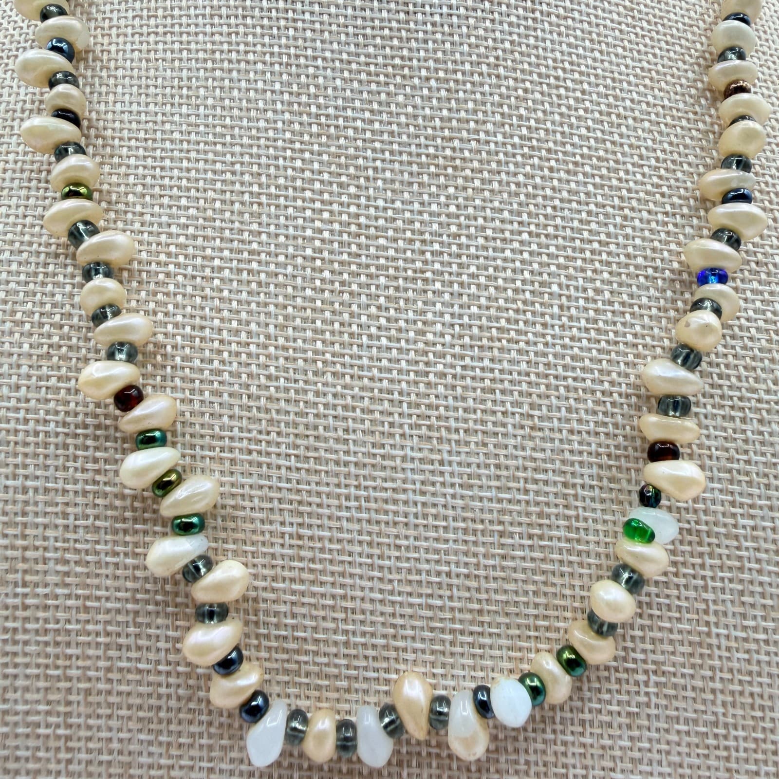 Vintage Faux Freshwater Pearl Necklace White Multi Color Beaded Chunky Statement - Thumbnail 8