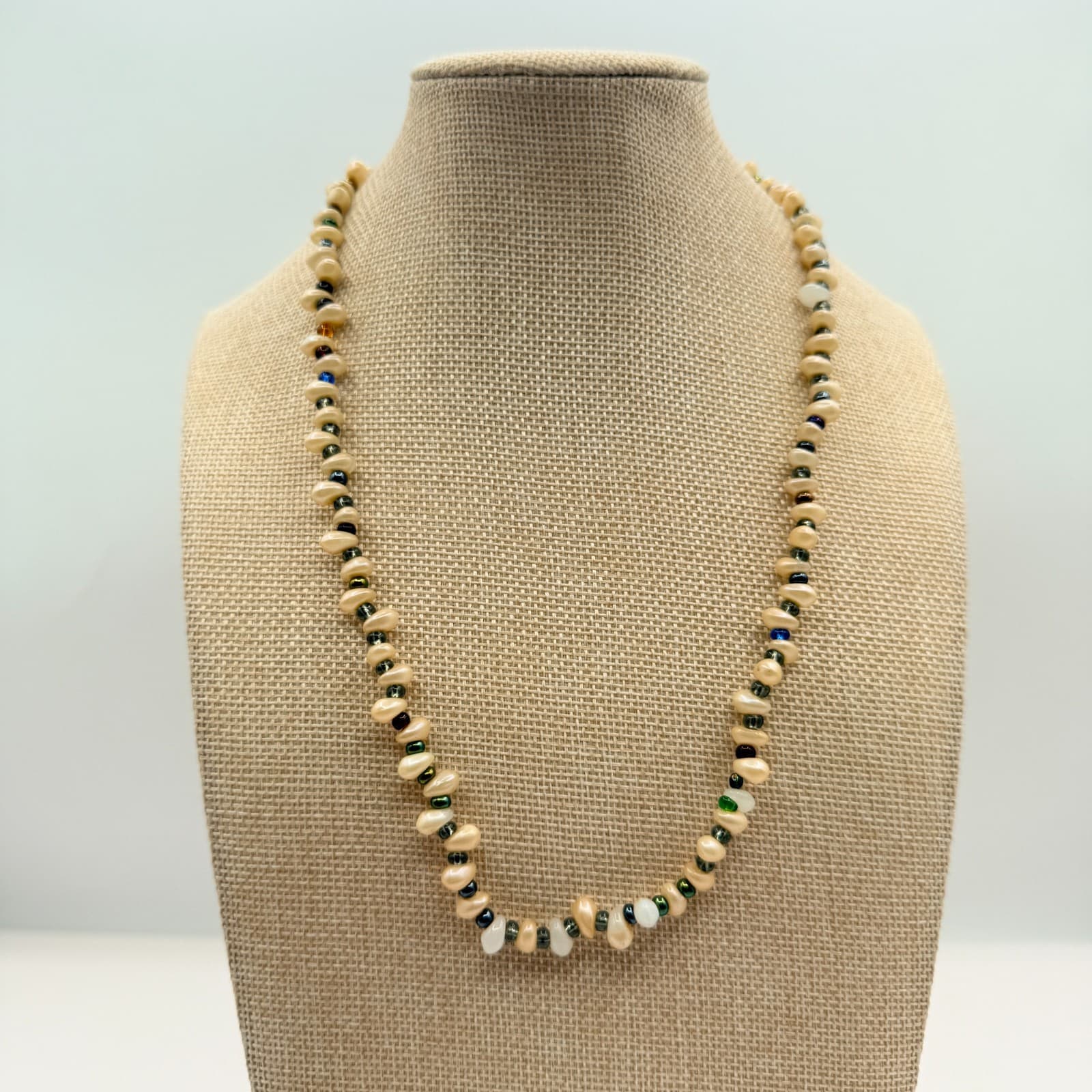 Vintage Faux Freshwater Pearl Necklace White Multi Color Beaded Chunky Statement - Thumbnail 10