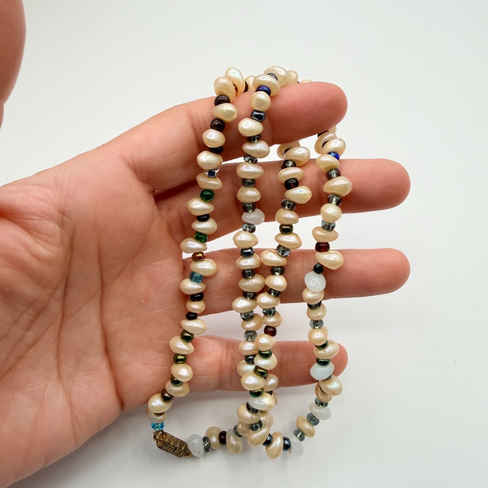 Vintage Faux Freshwater Pearl Necklace White Multi Color Beaded Chunky Statement - Thumbnail 6