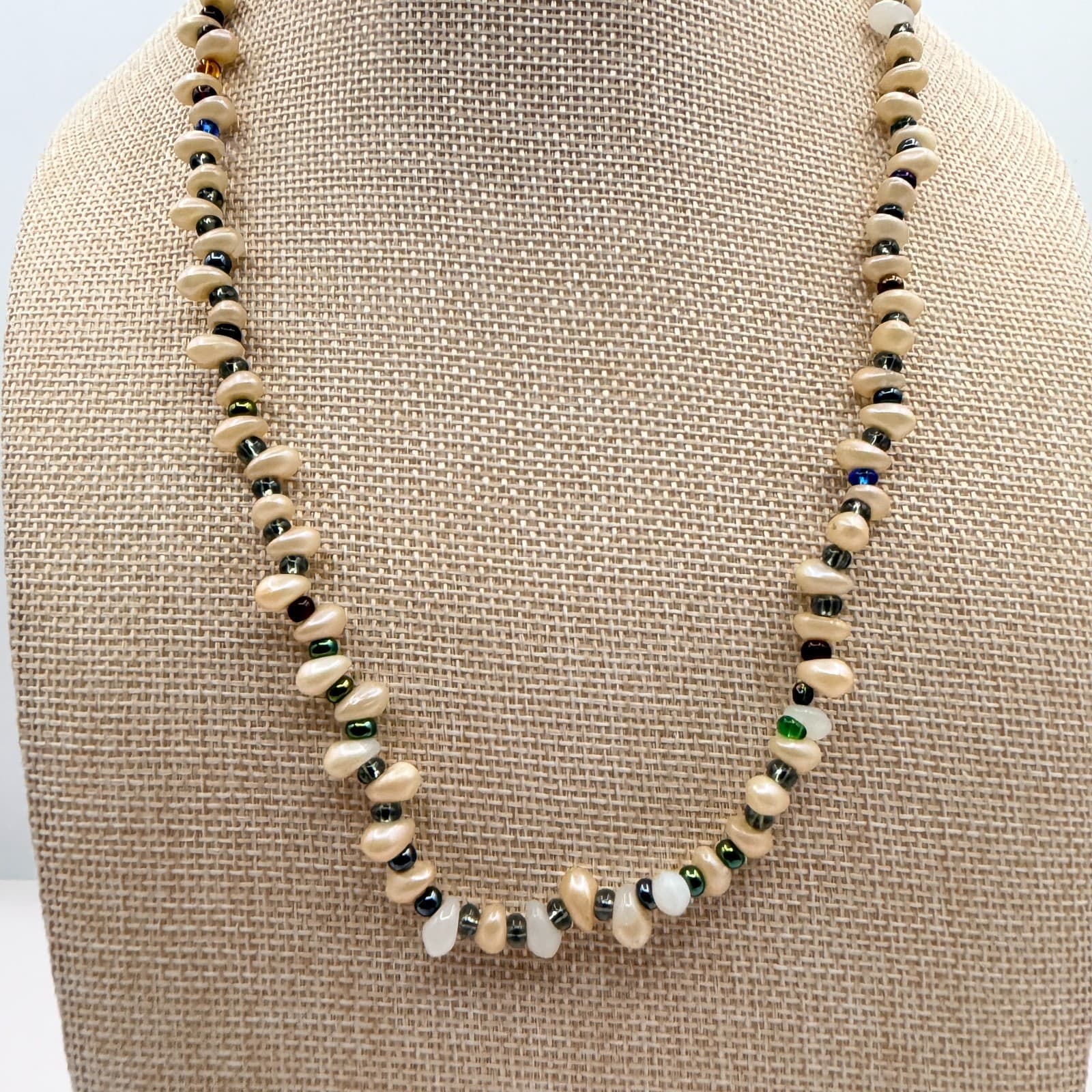 Vintage Faux Freshwater Pearl Necklace White Multi Color Beaded Chunky Statement - Thumbnail 9