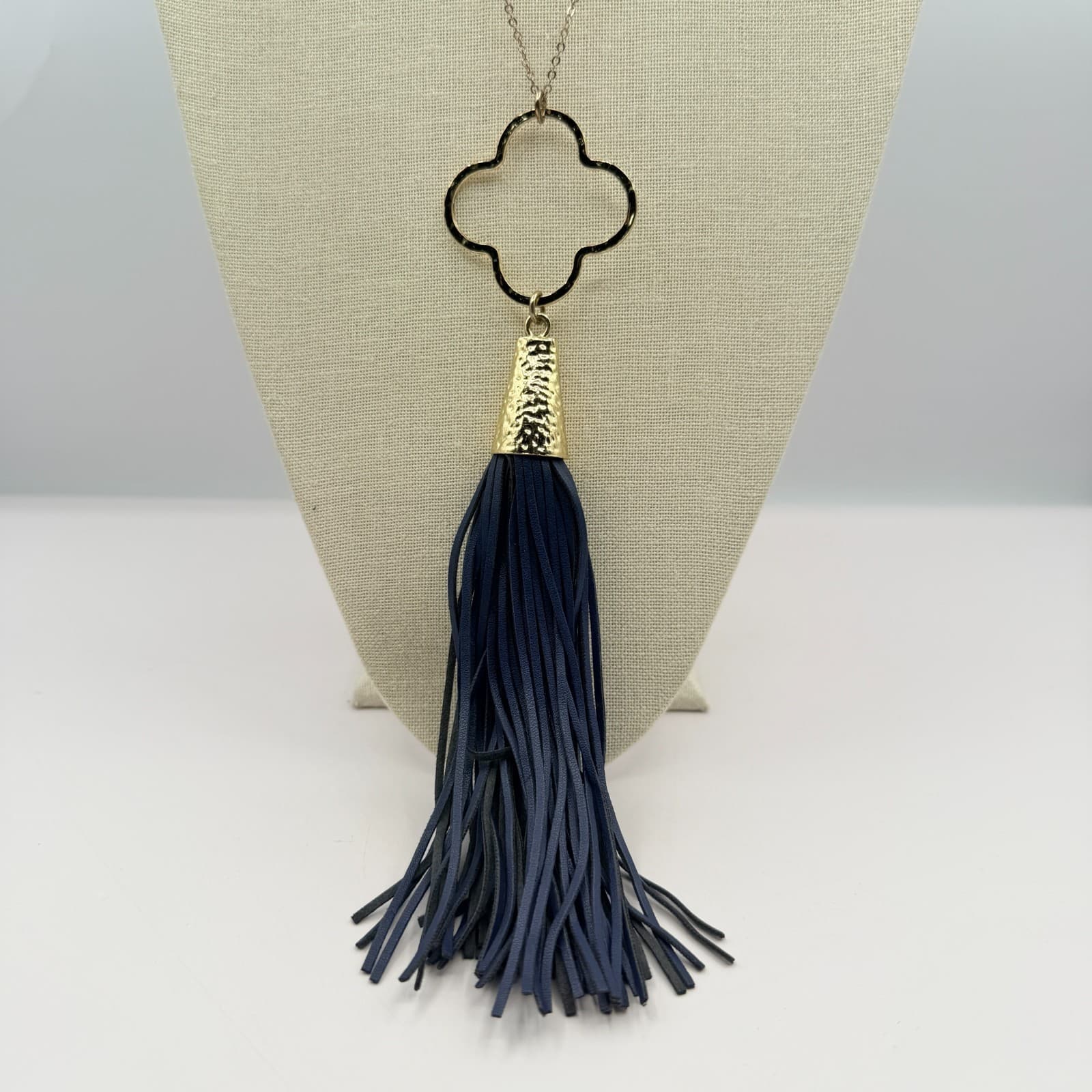 Vintage 80s Gold Tone Quatre Statement Necklace Bohemian Tassel Dangle jewelry