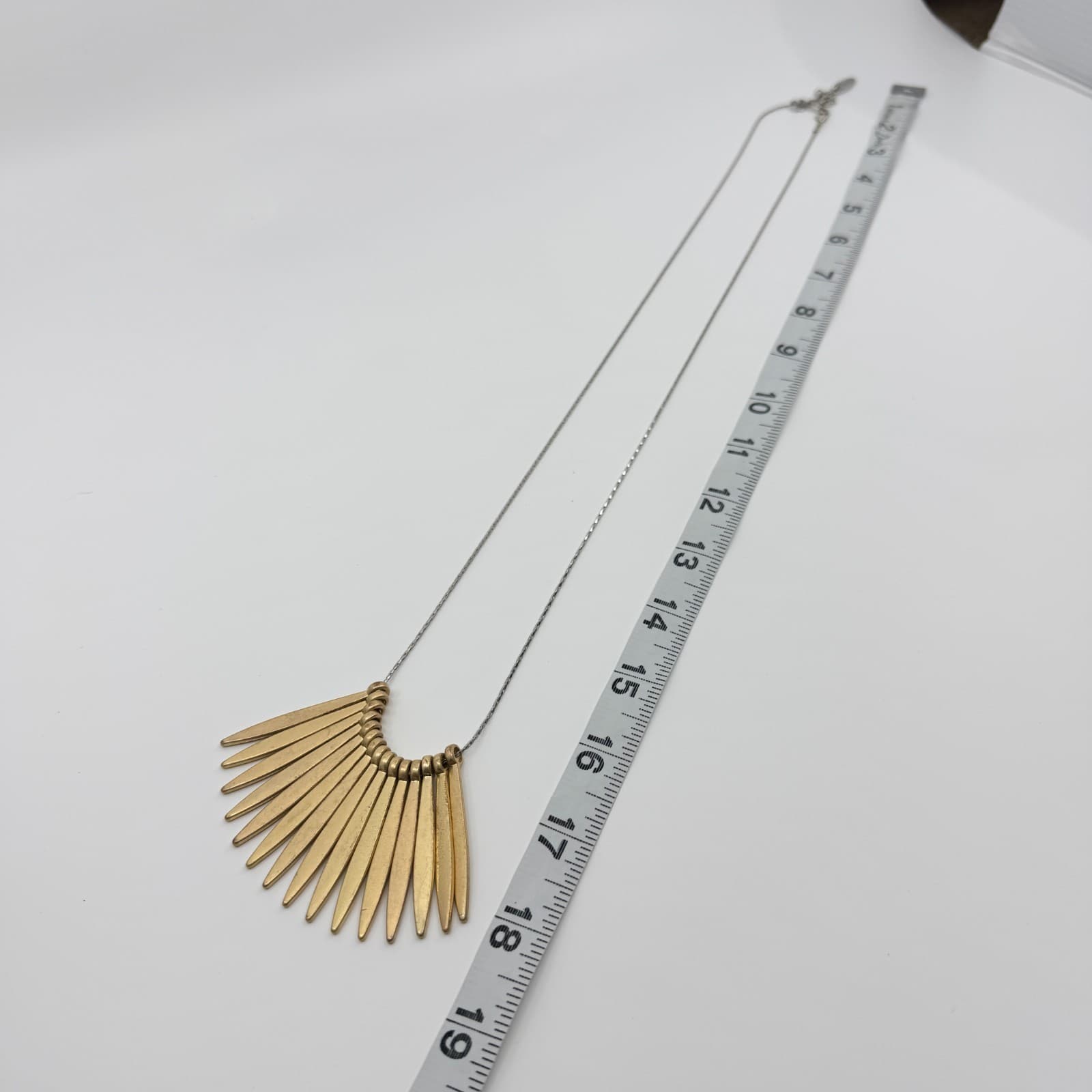 Vintage Gold Tone Textured Spike Fan Bib Necklace Fringe Statement Choker Retro - Thumbnail 10