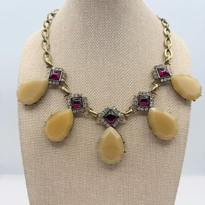 Vintage 80s Style Chunky Collar Necklace Rhinestone Halo Embellishments Jewelry - Thumbnail 2