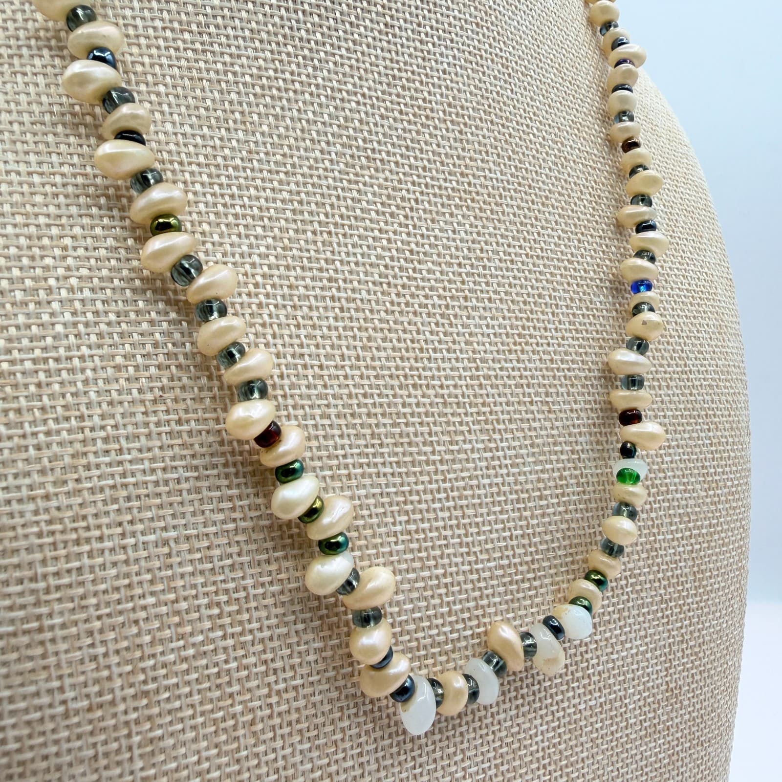 Vintage Faux Freshwater Pearl Necklace White Multi Color Beaded Chunky Statement - Thumbnail 5