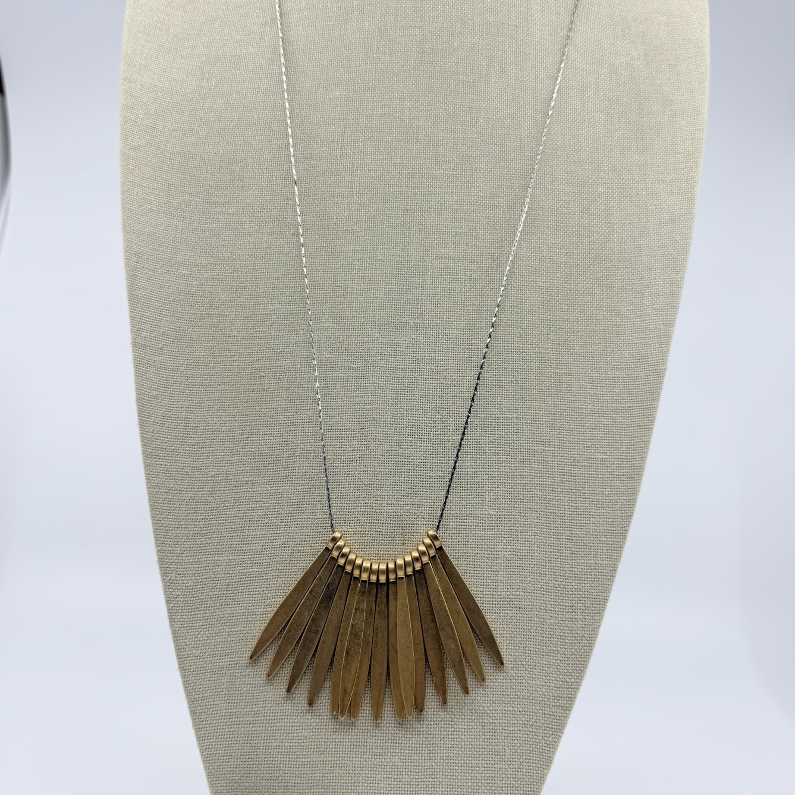 Vintage Gold Tone Textured Spike Fan Bib Necklace Fringe Statement Choker Retro - Thumbnail 3