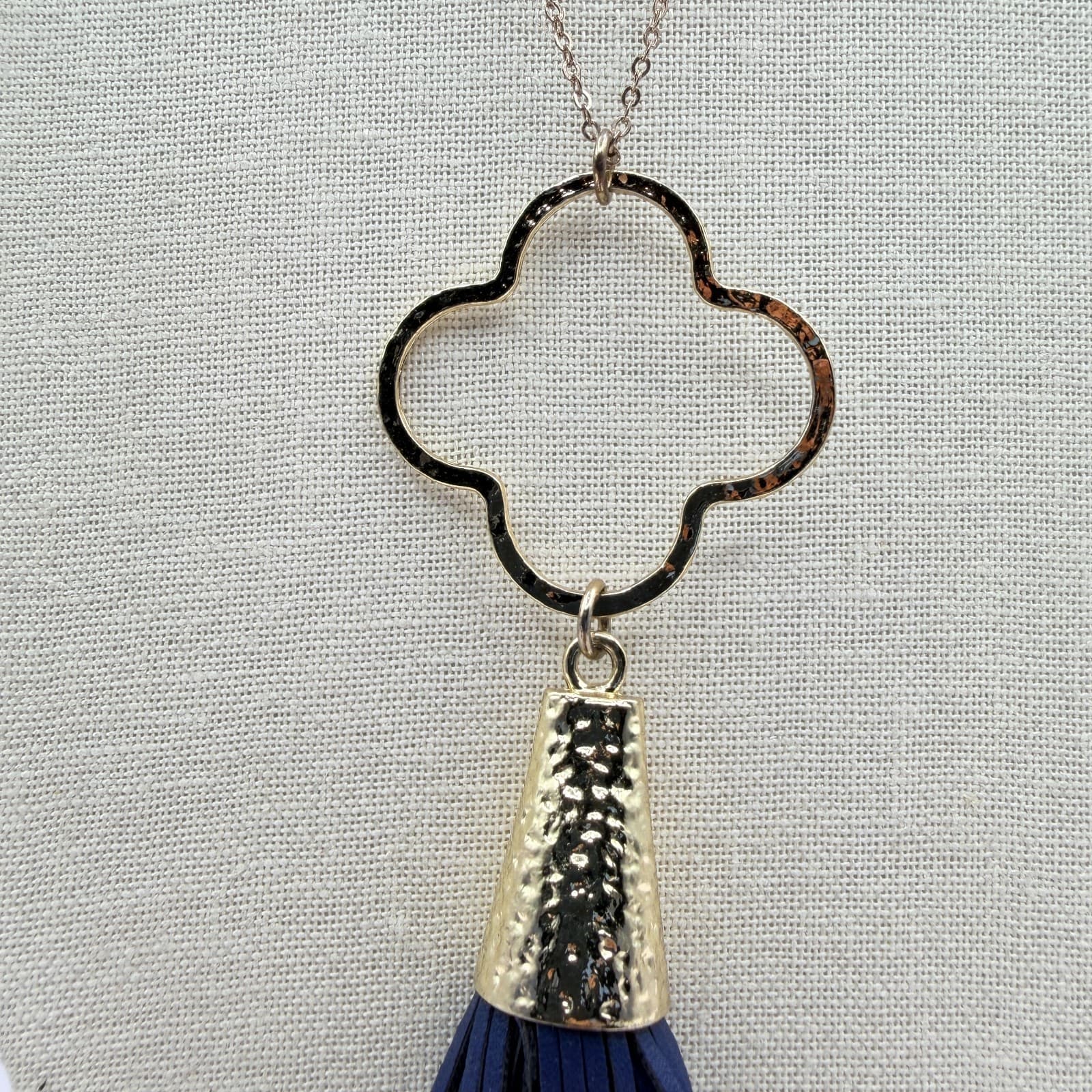 Vintage 80s Gold Tone Quatre Statement Necklace Bohemian Tassel Dangle jewelry - Thumbnail 6