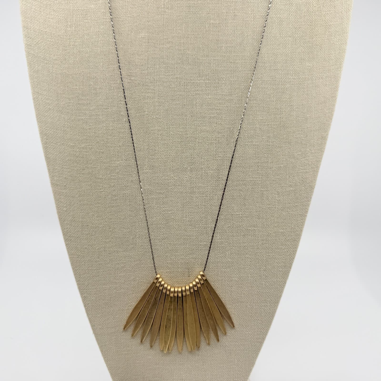 Vintage Gold Tone Textured Spike Fan Bib Necklace Fringe Statement Choker Retro - Thumbnail 6