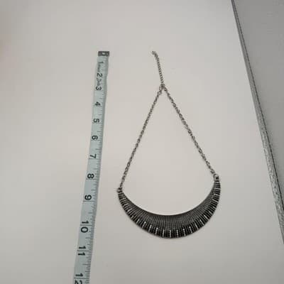 Vintage 90s Silver Tone Rhinestone Bib Necklace Statement Women's Jewelry - Thumbnail 9