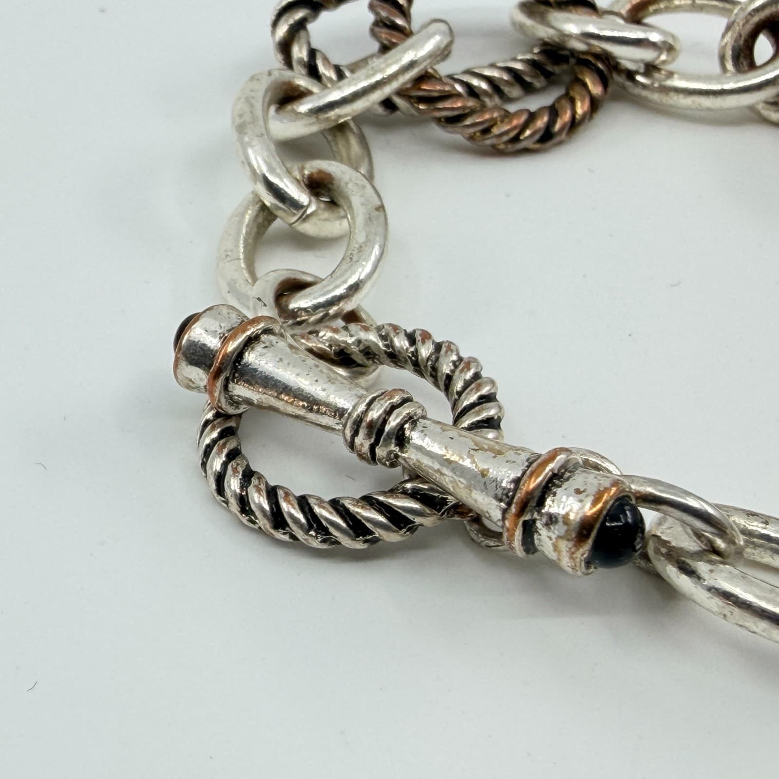VTG Two Tone Rope Chain Link Bracelet Silver Bronze Tone Toggle Clasp Y2K Boho - Thumbnail 4